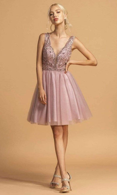 Trevi Collection - S2119 Embroidered Scallop Fit And Flare Dress Cocktail Dresses XXS / Mauve