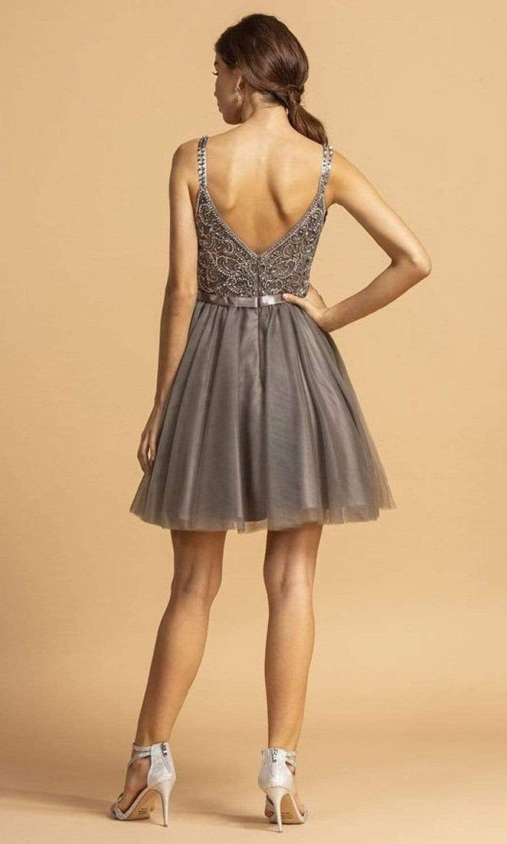 Trevi Collection - S2120 Embellished V Neck Short Dress Homecoming Dresses