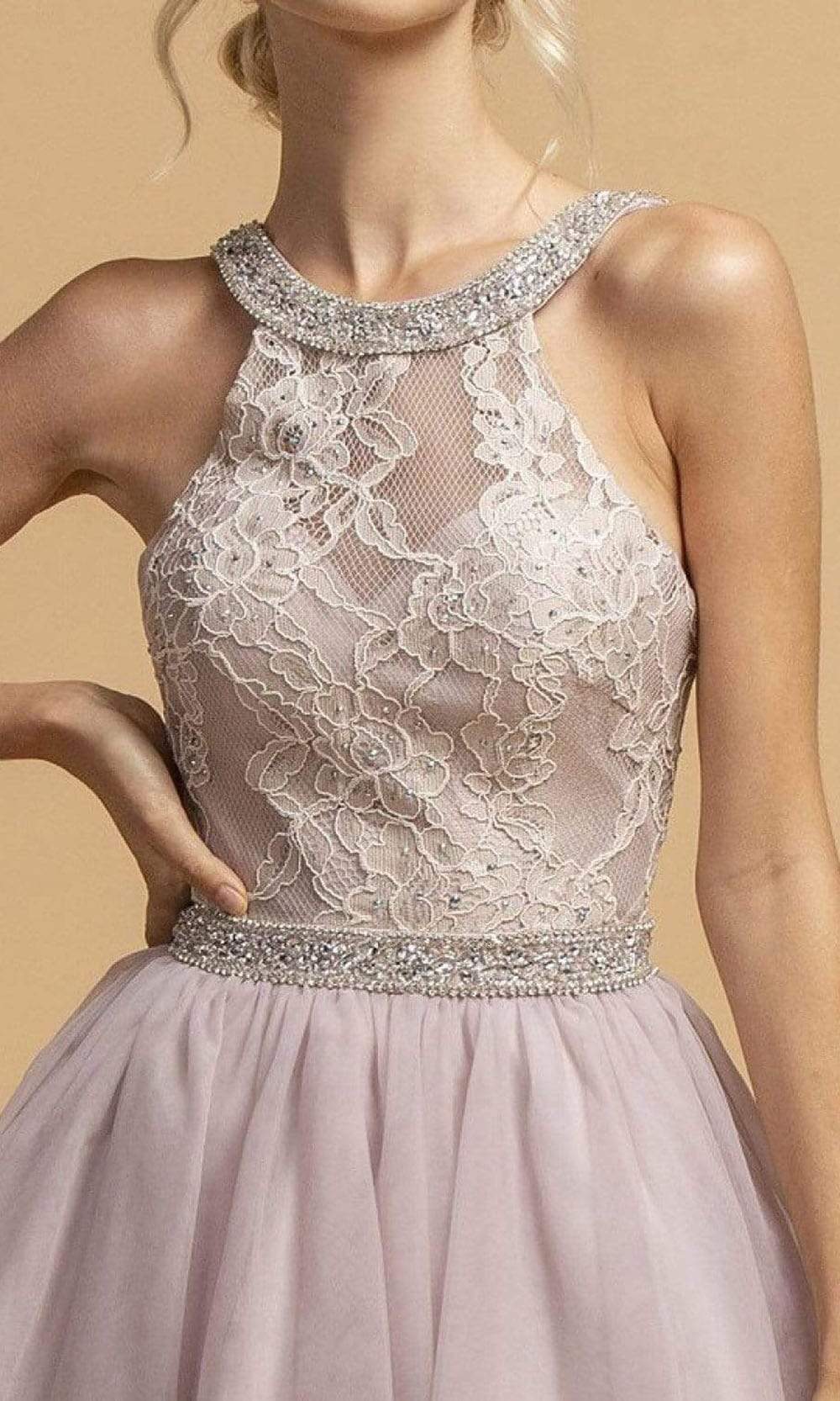 Trevi Collection - S2142 Beaded Lace Fit And Flare Dress Homecoming Dresses