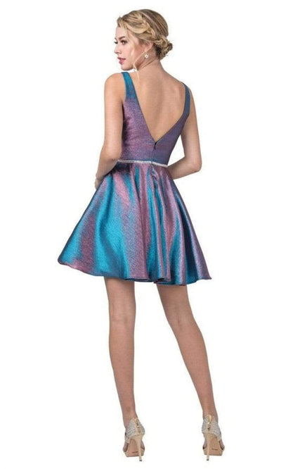 Trevi Collection - S2283 Metallic Plunging Sweetheart A-Line Dress Homecoming Dresses