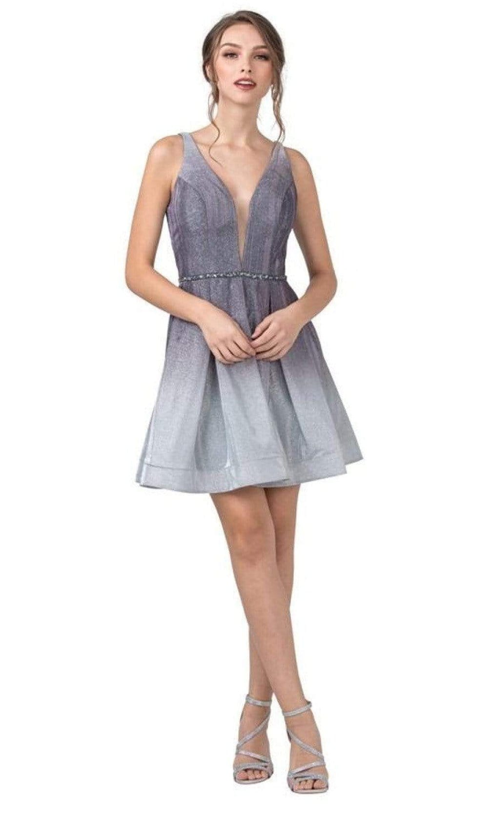 Trevi Collection - S2290 Ombre Glittered Short Dress Homecoming Dresses XXS / Charcoal Ombre