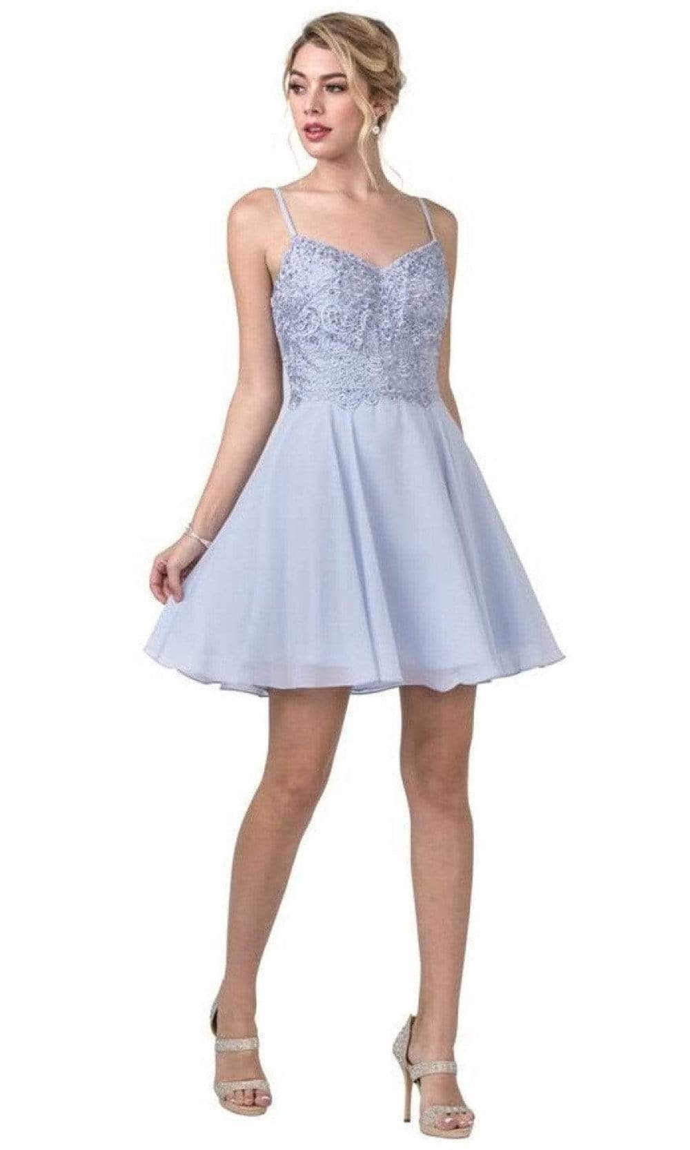 Trevi Collection - S2292 Modified V-Neck A-Line Cocktail Dress Homecoming Dresses XXS / Slate Gray