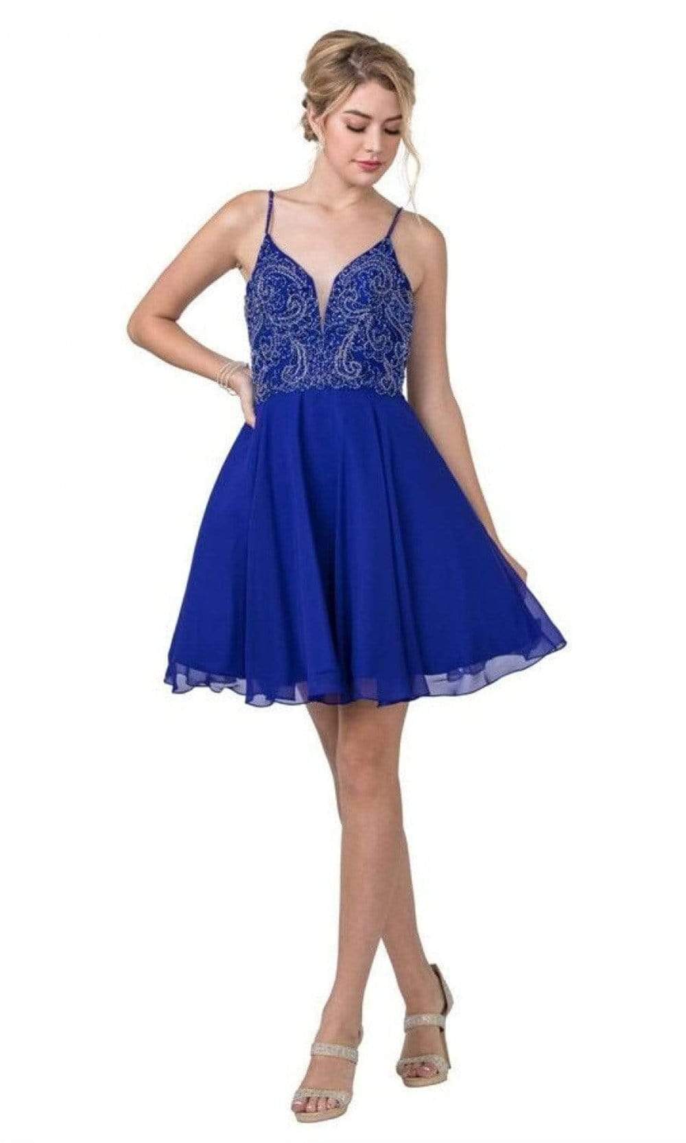 Trevi Collection - S2298 Sleeveless A-Line Cocktail Dress Homecoming Dresses XXS / Royal