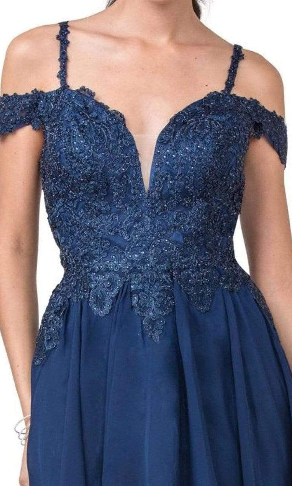 Trevi Collection - S2305 Cold Shoulder Embroidered Short Dress Homecoming Dresses