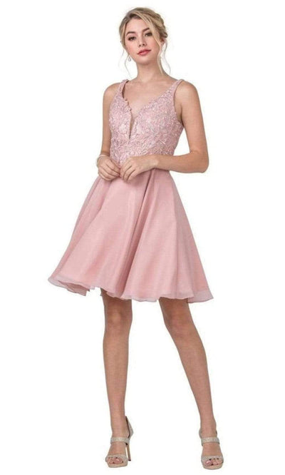 Trevi Collection - S2306 Embroidered Floral A-Line Short Dress Homecoming Dresses XXS / Mauve