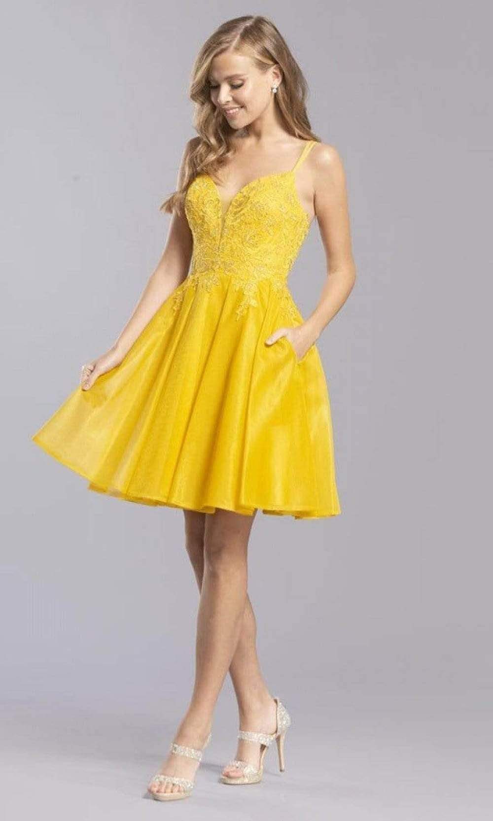 Trevi Collection - S2318 Plunging Sweetheart Embroidered A-Line Dress Homecoming Dresses XXS / Marigold