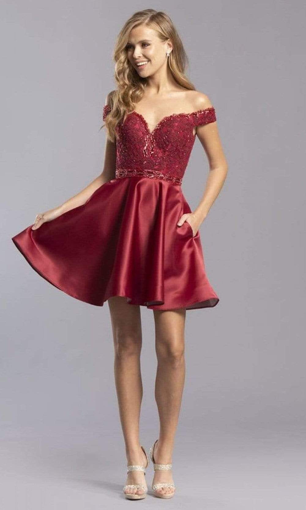 Trevi Collection - S2324 Lace Sweetheart Short Dress Cocktail Dresses XXS / Burgundy