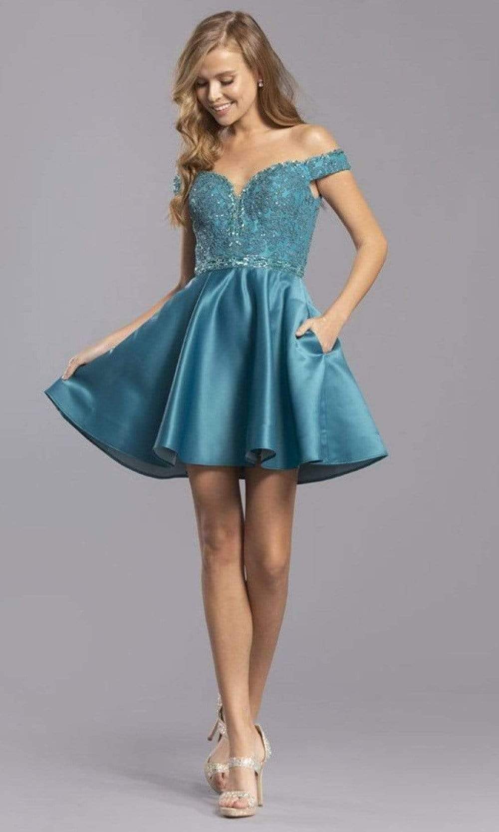 Trevi Collection - S2324 Lace Sweetheart Short Dress Cocktail Dresses XXS / Teal