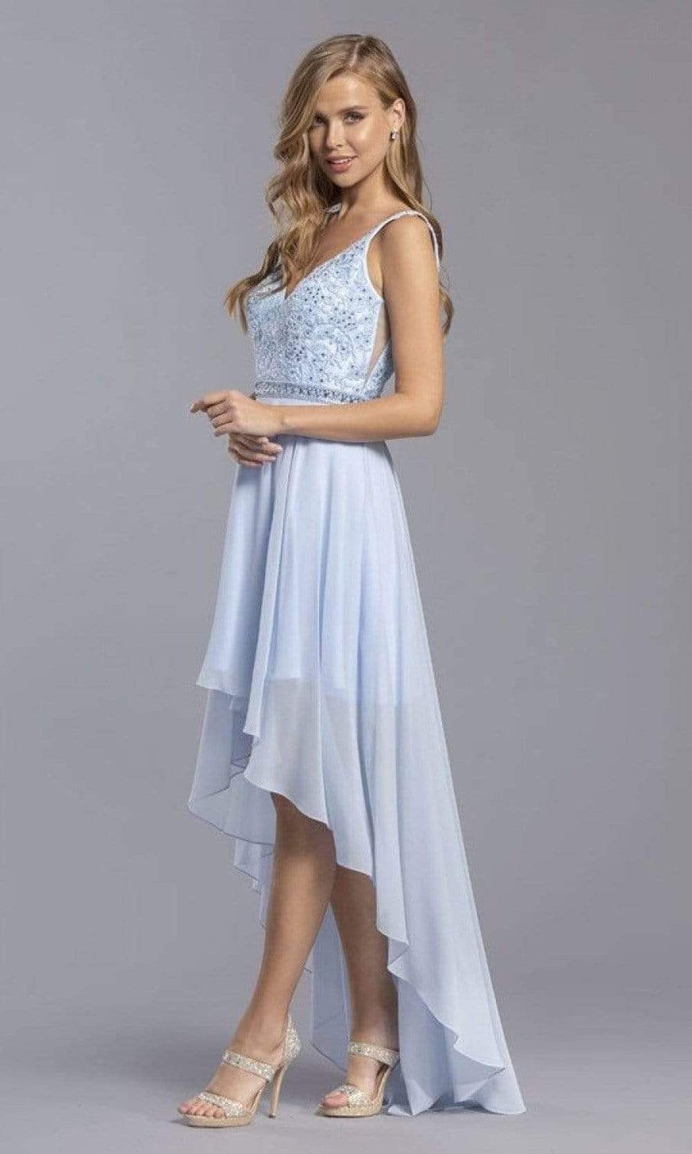 Trevi Collection - S2330 V-Neck A-Line Dress Homecoming Dresses XXS / Baby Blue