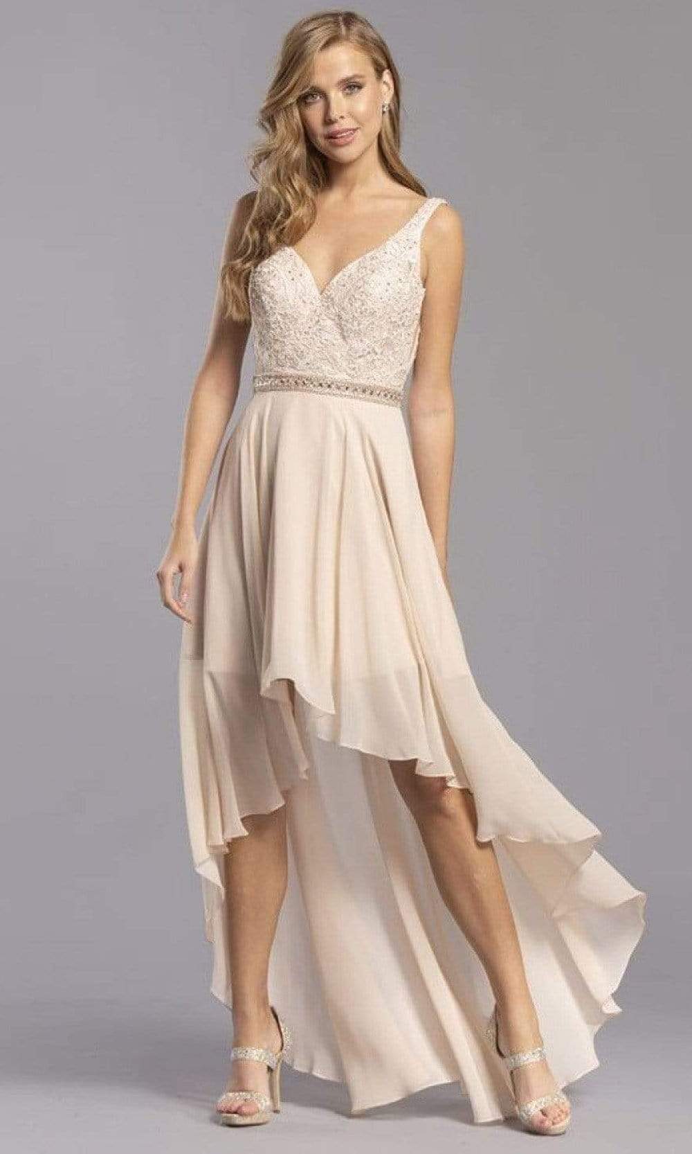 Trevi Collection - S2330 V-Neck A-Line Dress Homecoming Dresses XXS / Champagne