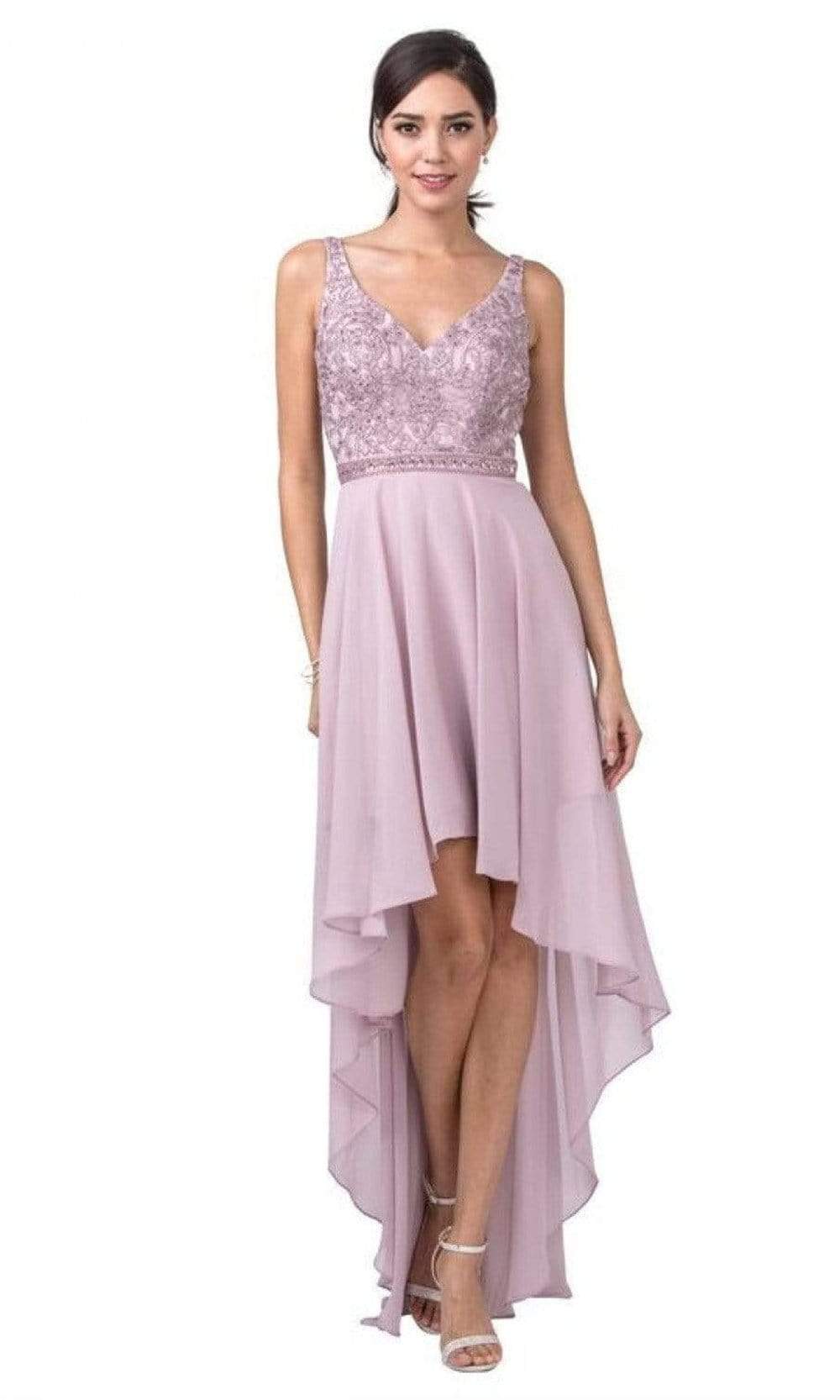 Trevi Collection - S2330 V-Neck A-Line Dress Homecoming Dresses XXS / Mauve