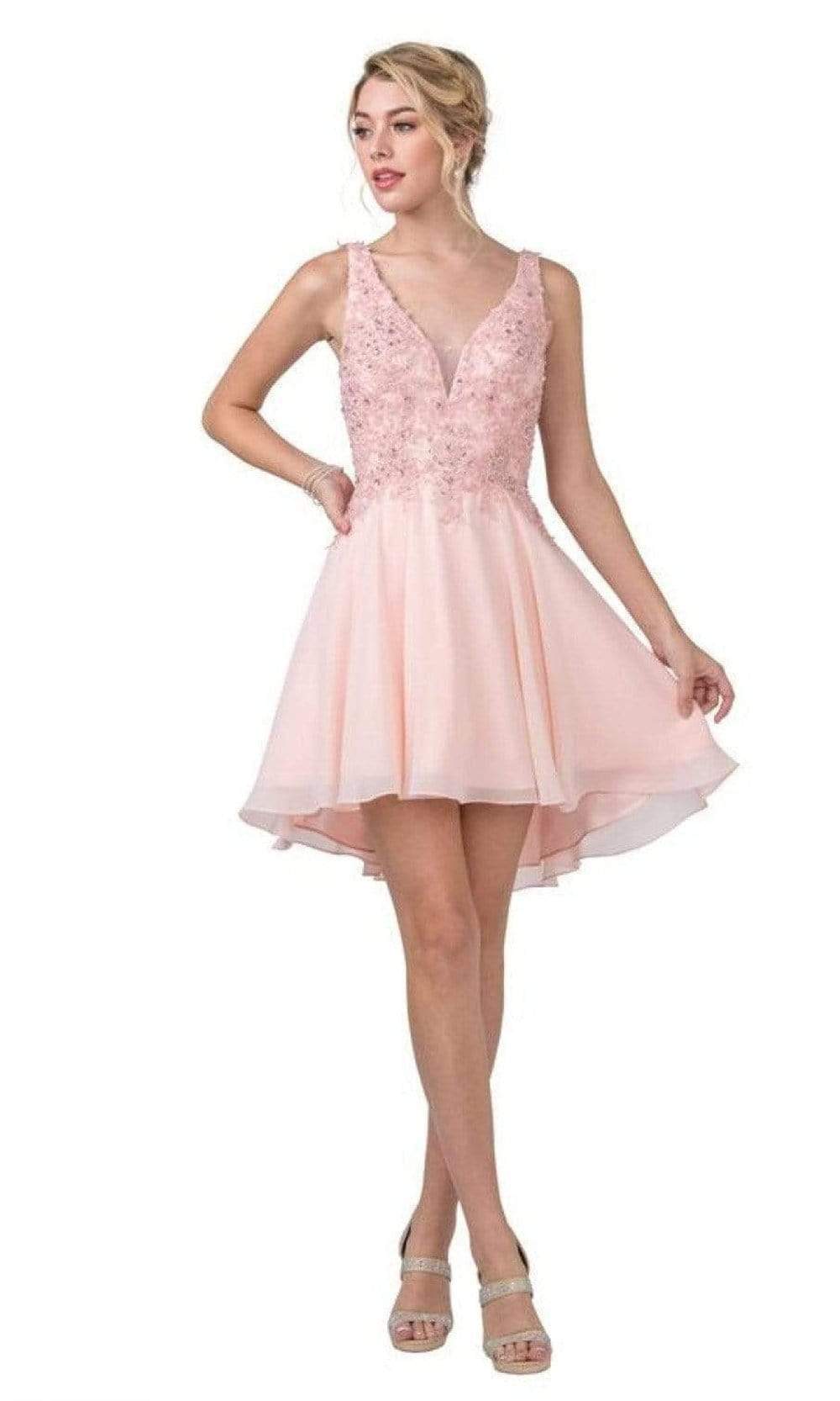 Trevi Collection - S2331 Sleeveless Plunging V-Neck Cocktail Dress Homecoming Dresses XXS / Blush