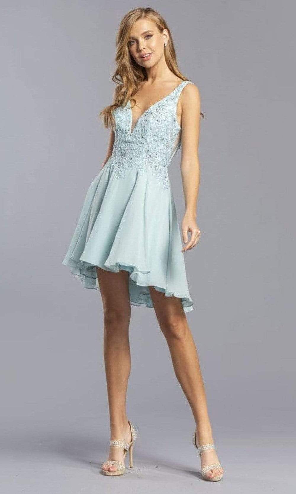 Trevi Collection - S2331 Sleeveless Plunging V-Neck Cocktail Dress Homecoming Dresses XXS / Powder Blue