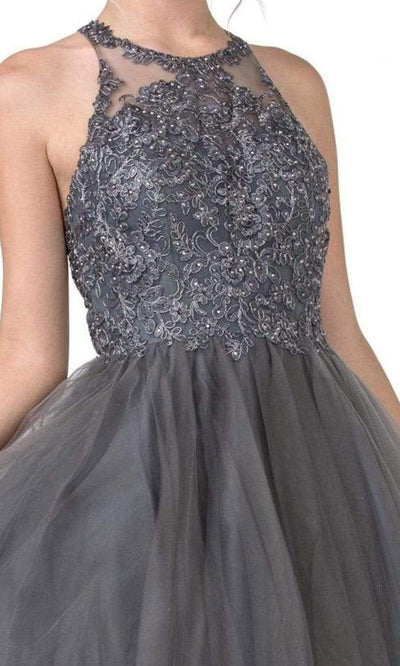 Trevi Collection - S2335 Appliqued Strappy Back Short Dress Homecoming Dresses