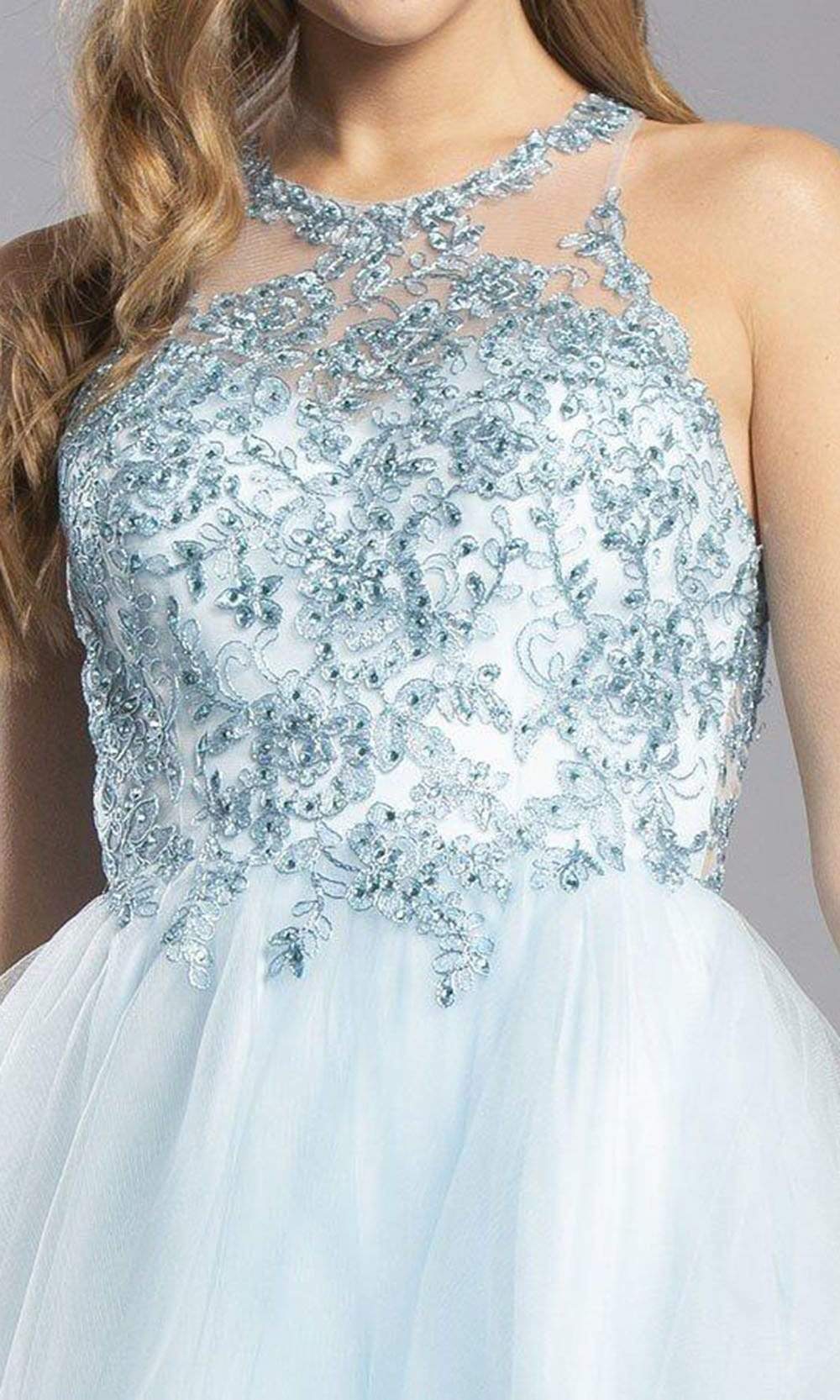 Trevi Collection - S2335 Appliqued Strappy Back Short Dress Homecoming Dresses