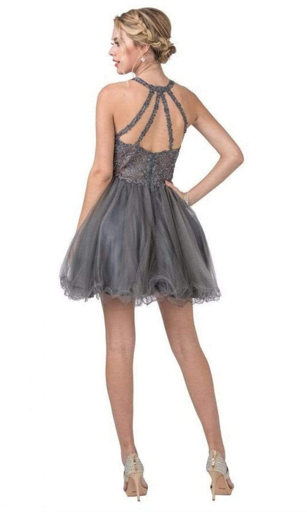 Trevi Collection - S2335 Appliqued Strappy Back Short Dress Special Occasion Dress