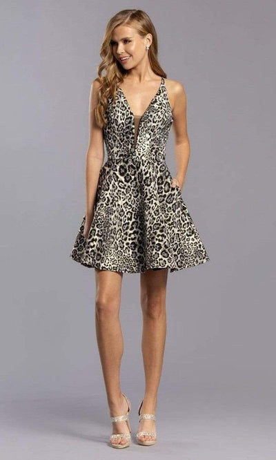 Trevi Collection - S2345 Animal Print Sexy Back Short Dress Cocktail Dresses XXS / Black Silver