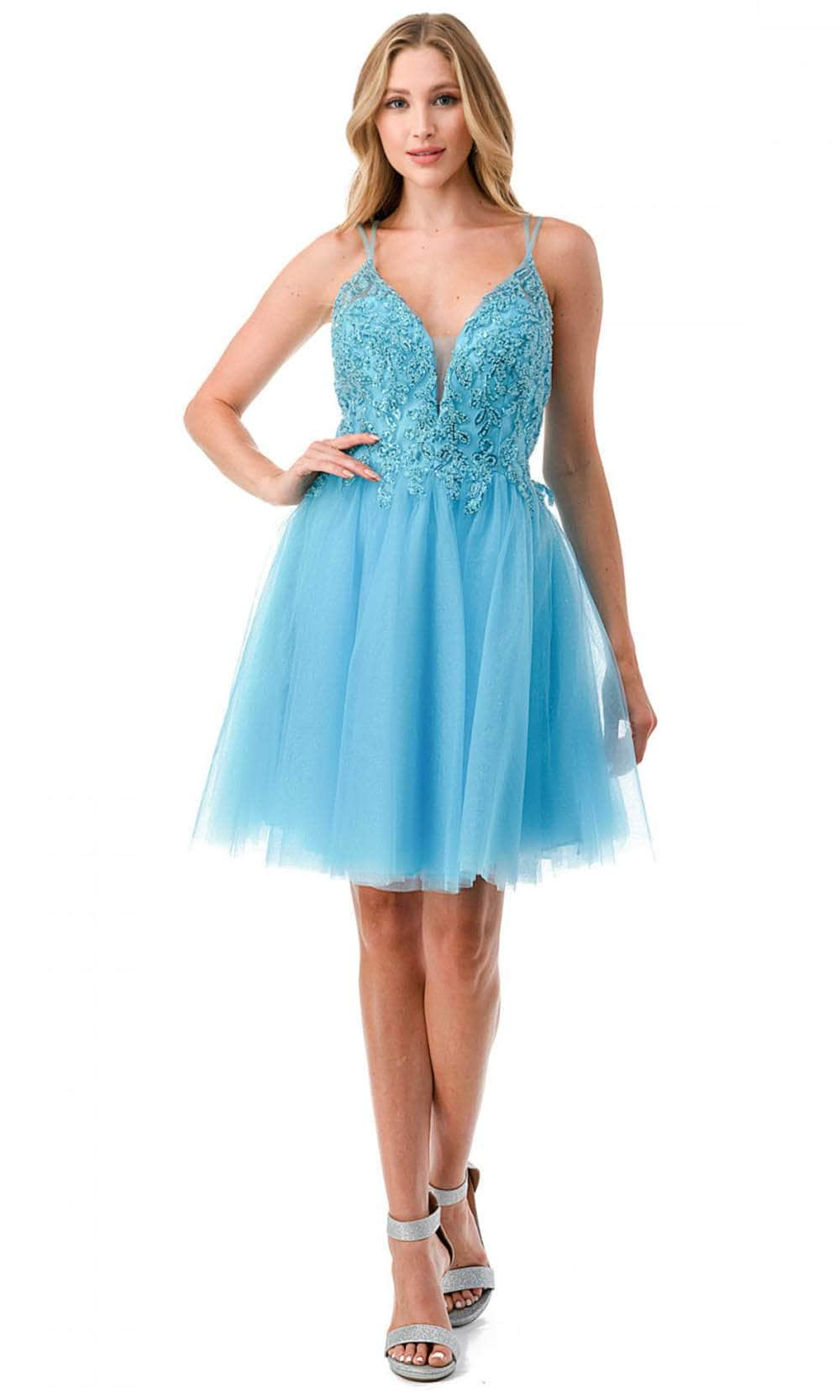 Trevi Collection S2648 - A-Line Cocktail Dress XS / Light-Blue