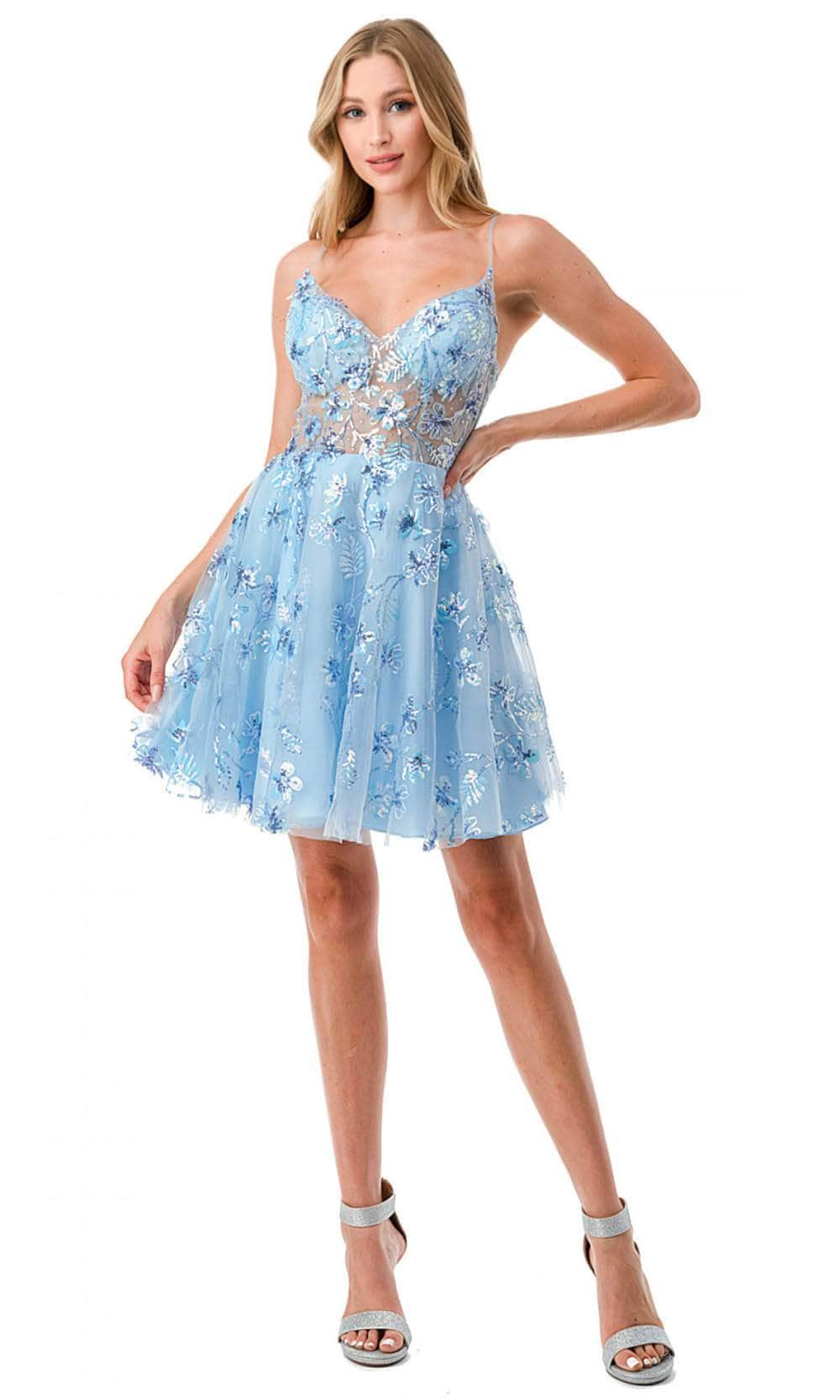 Trevi Collection S2731 - Sleeveless Cocktail Dress XS / Light-Blue