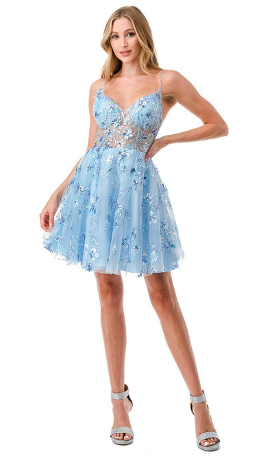 Trevi Collection S2731 - Sleeveless Cocktail Dress XS / Light-Blue