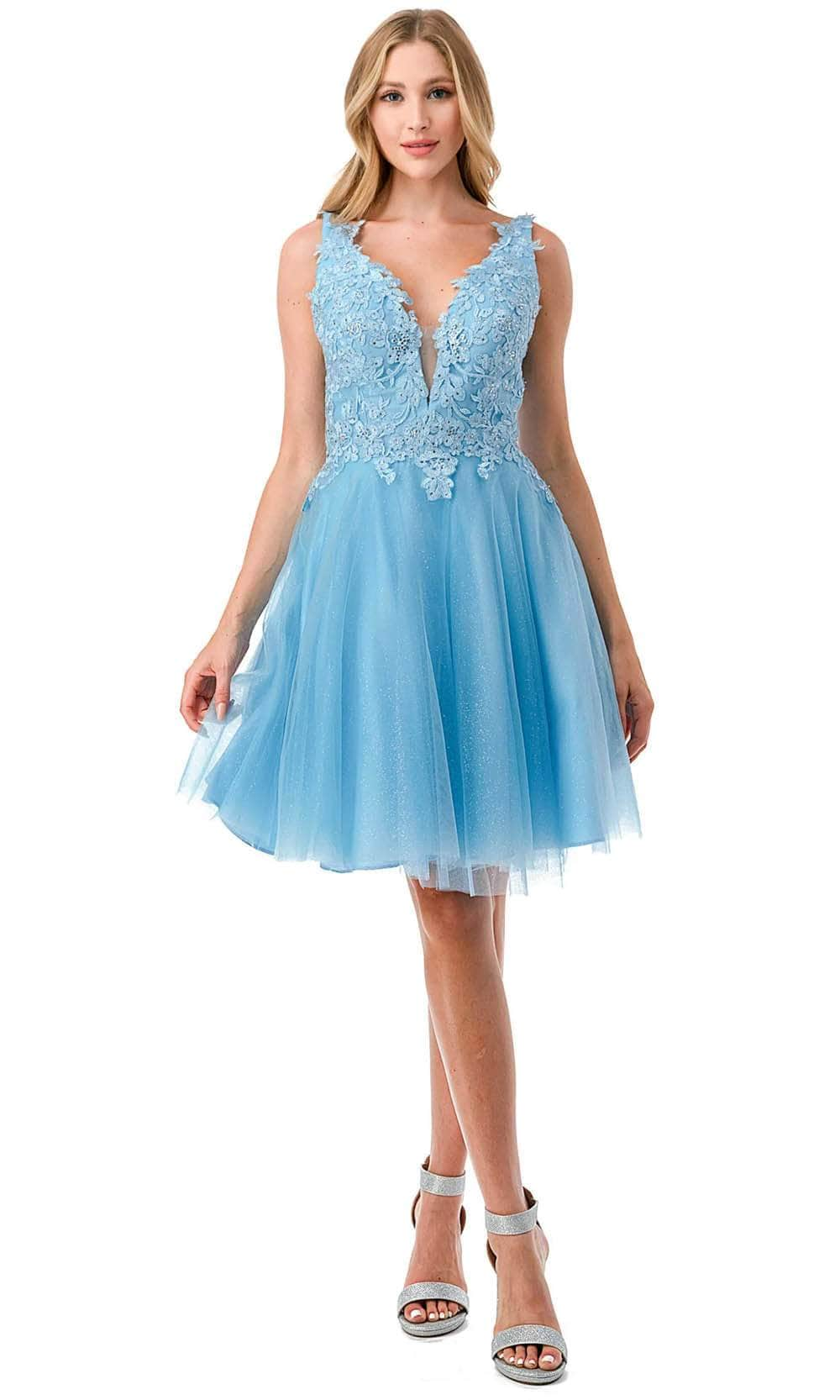 Trevi Collection S2739J -  V-Neck Homecoming Dress XXS / Sky Blue