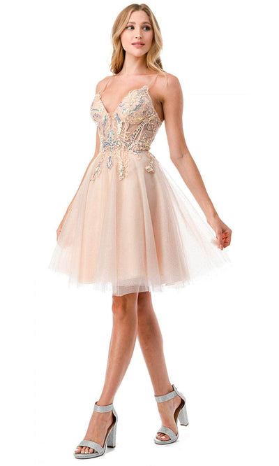 Trevi Collection S2740M - Butterfly Homecoming Dress XXS / Champagne