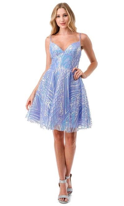 Trevi Collection S2743M - Pattern Homecoming Dress XS / Lilac