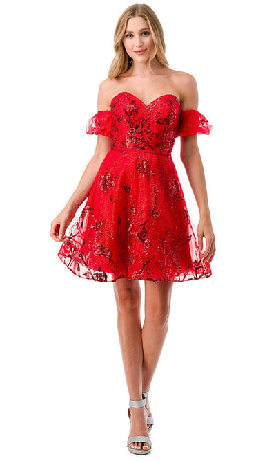 Trevi Collection S2747B - Off-Shoulder Cocktail Dress XS / Red