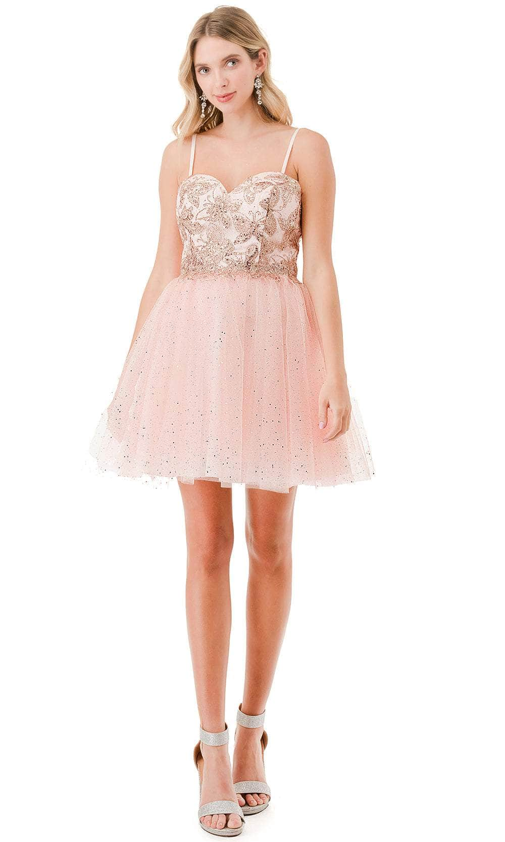 Trevi Collection S2828J - Glitter A-Line Cocktail Dress Special Occasion Dresses XXS / Blush