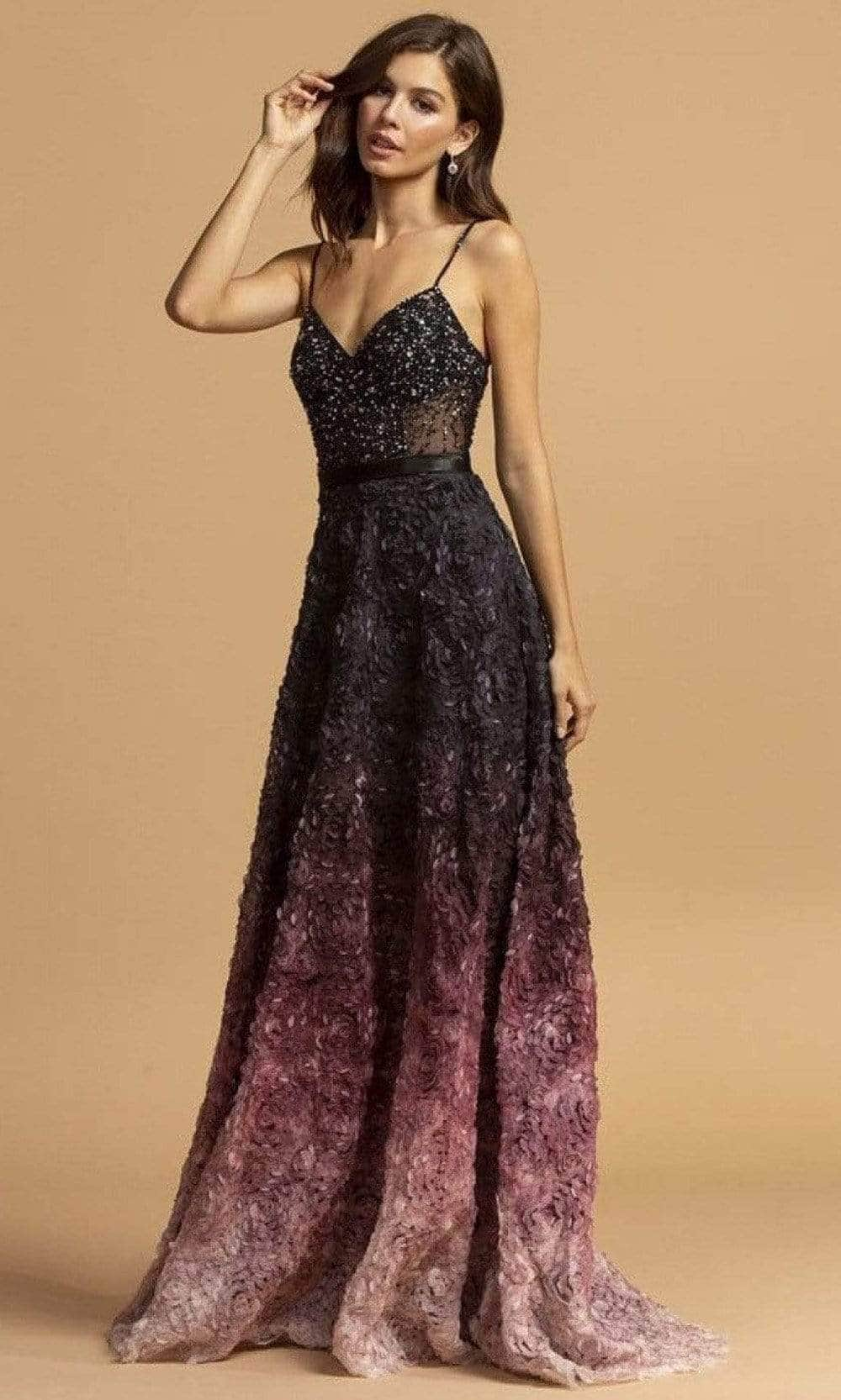 Trevi Collection - V-Neck Ombre A-Line Evening Dress L2224 - 1 pc Mauve In Size M Available CCSALE M / Mauve