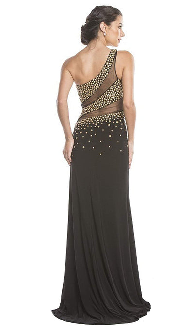 Asymmetrical Embellished Sheer Evening Dress Dress