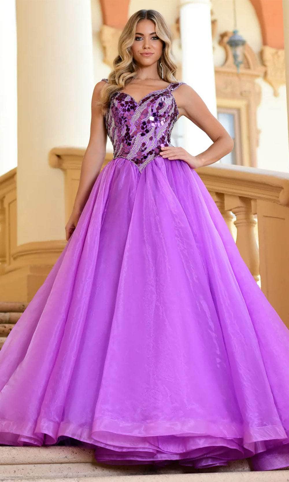 Ava Presley 28579 - Beaded Sleeveless Prom Ballgown Prom Dresses 00 / Violet