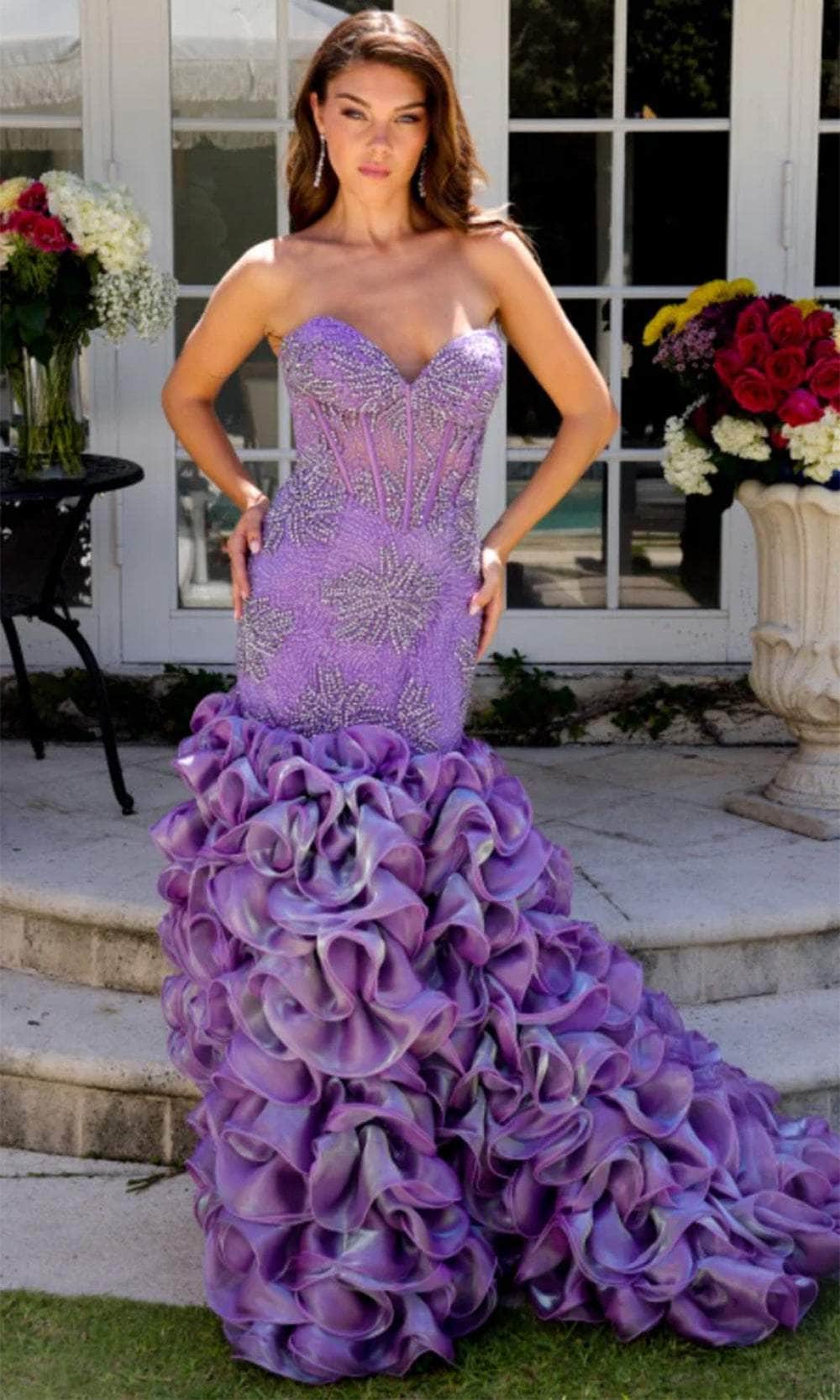 purple trumpet prom dress Ava Presley 39564 - Long Organza Trumpet Dress