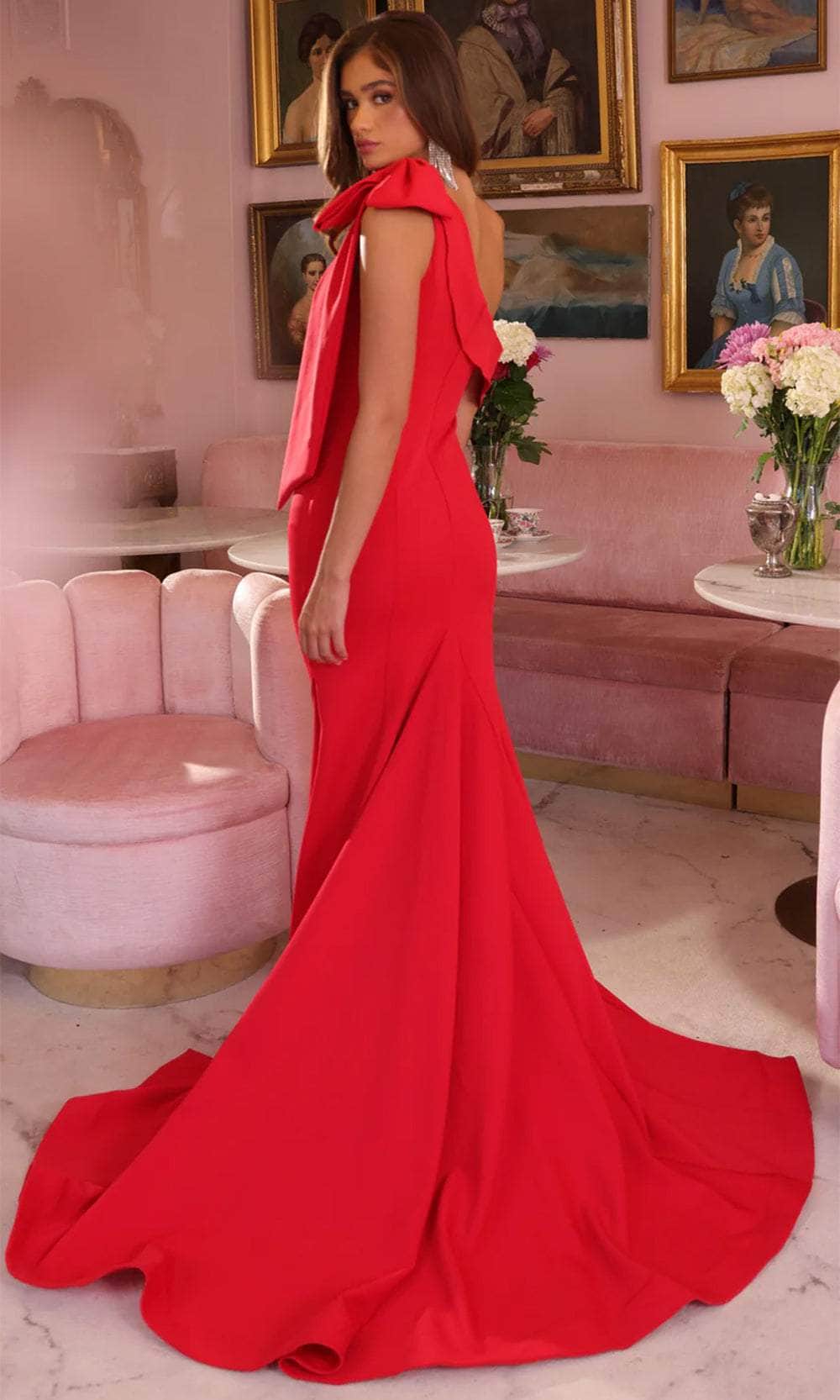 Ava Presley 40023 - Long Sheath Dress - Oversized Bow Detail, Off Shoulder, Seams, Mid-Open Back, Godets Accent, Sweep Train 14 / Light Blue Ava Presley 40023 - Long Sheath Dress - Oversized Bow Detail, Off Shoulder, Seams, Mid-Open Back, Godets Accent, Sweep Train 14 / Light Blue