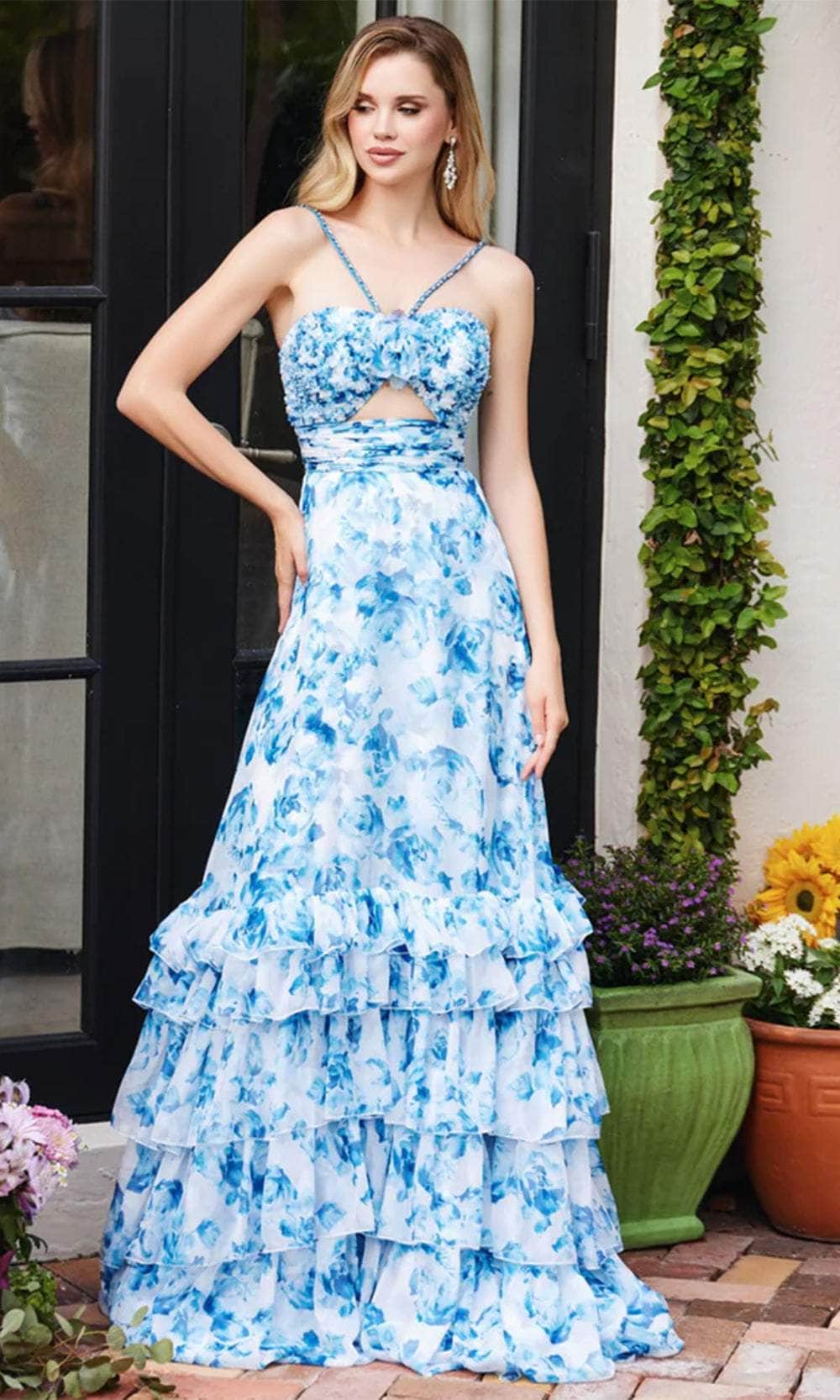 Ava Presley 40026 - Long A-Line Dress - Sleeveless, Cut-Out Detail, Ruffled Tiered Skirt, Tran ADASA Ava Presley 40026 - Long A-Line Dress - Sleeveless, Cut-Out Detail, Ruffled Tiered Skirt, Tran ADASA