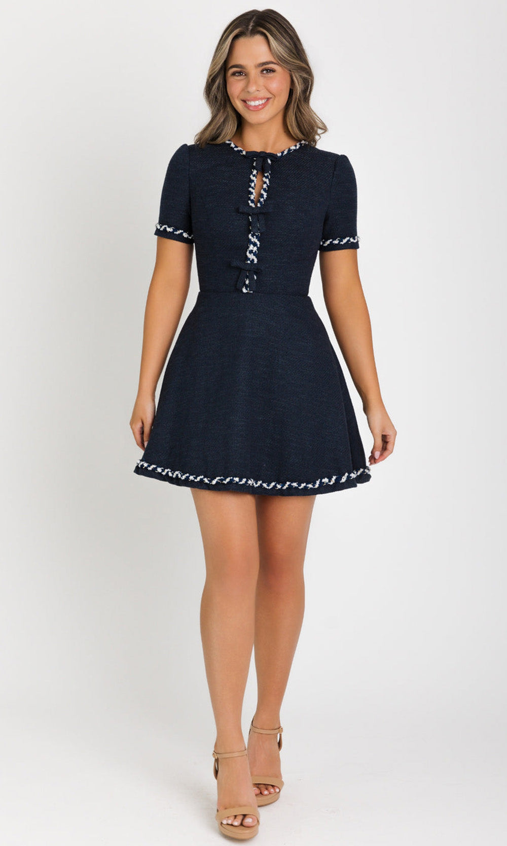 Ava Presley 42927 - Short Sleeve Contrast Trim A-Line Dress Bridal Dresses in Blue  