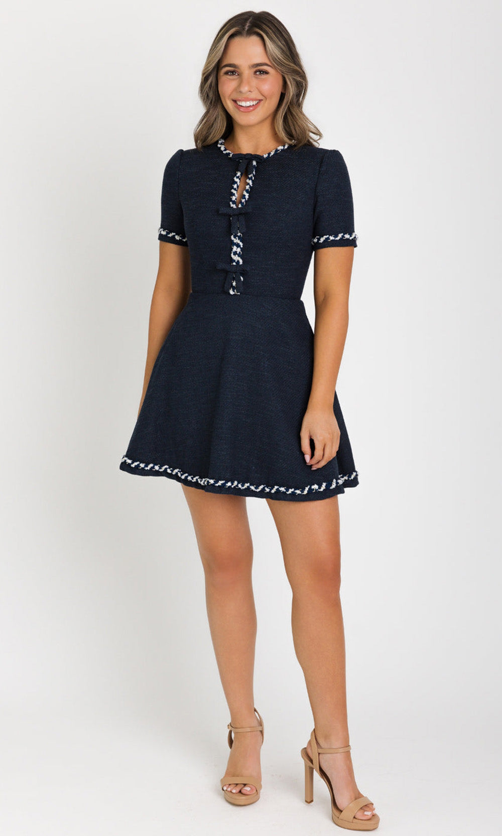 Ava Presley 42927 - Short Sleeve Contrast Trim A-Line Dress Bridal Dresses in Blue  