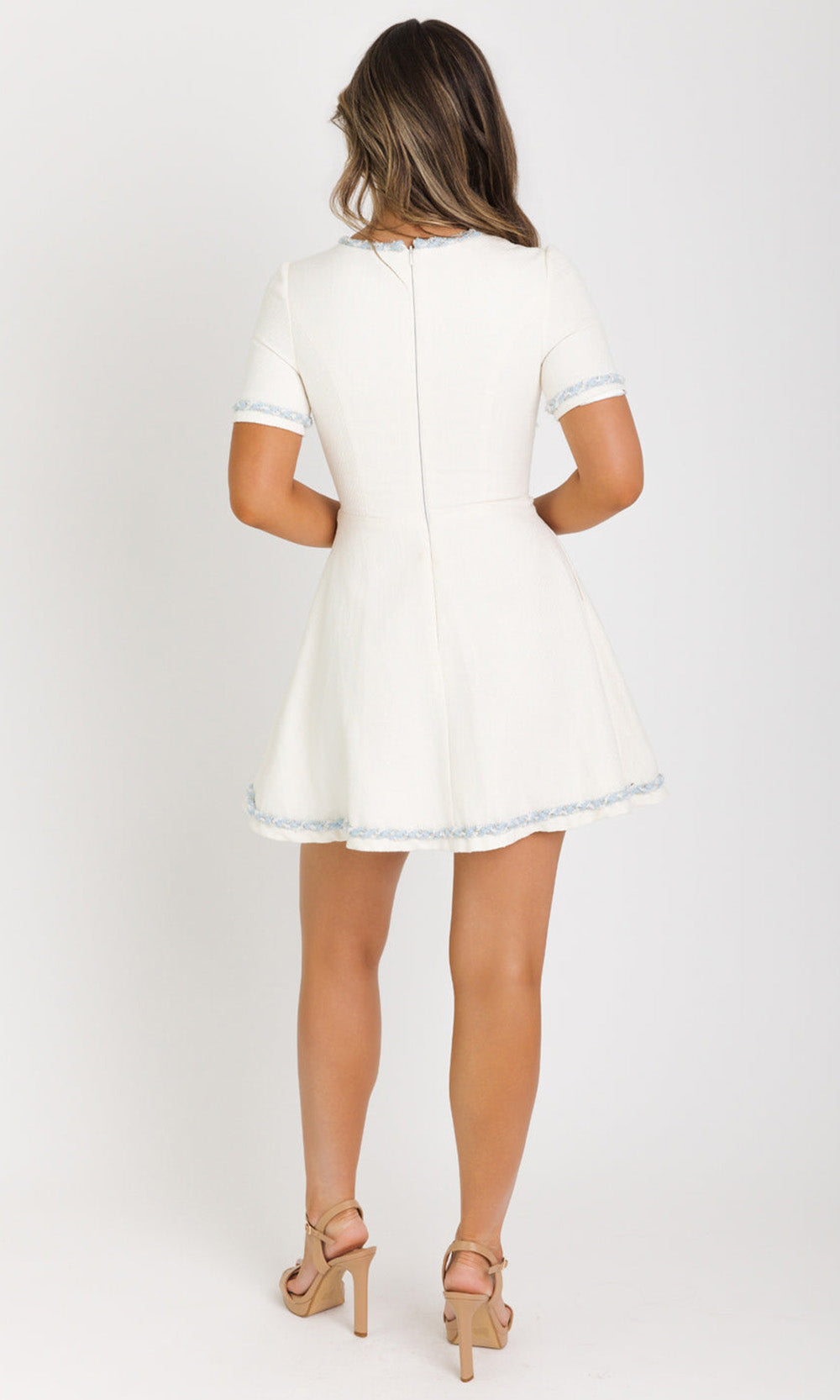 Ava Presley 42927 - Short Sleeve Contrast Trim A-Line Dress Bridal Dresses in White  