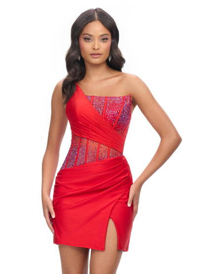 Ashley Lauren 4691 - One Shoulder Corset Cocktail Dress In Red