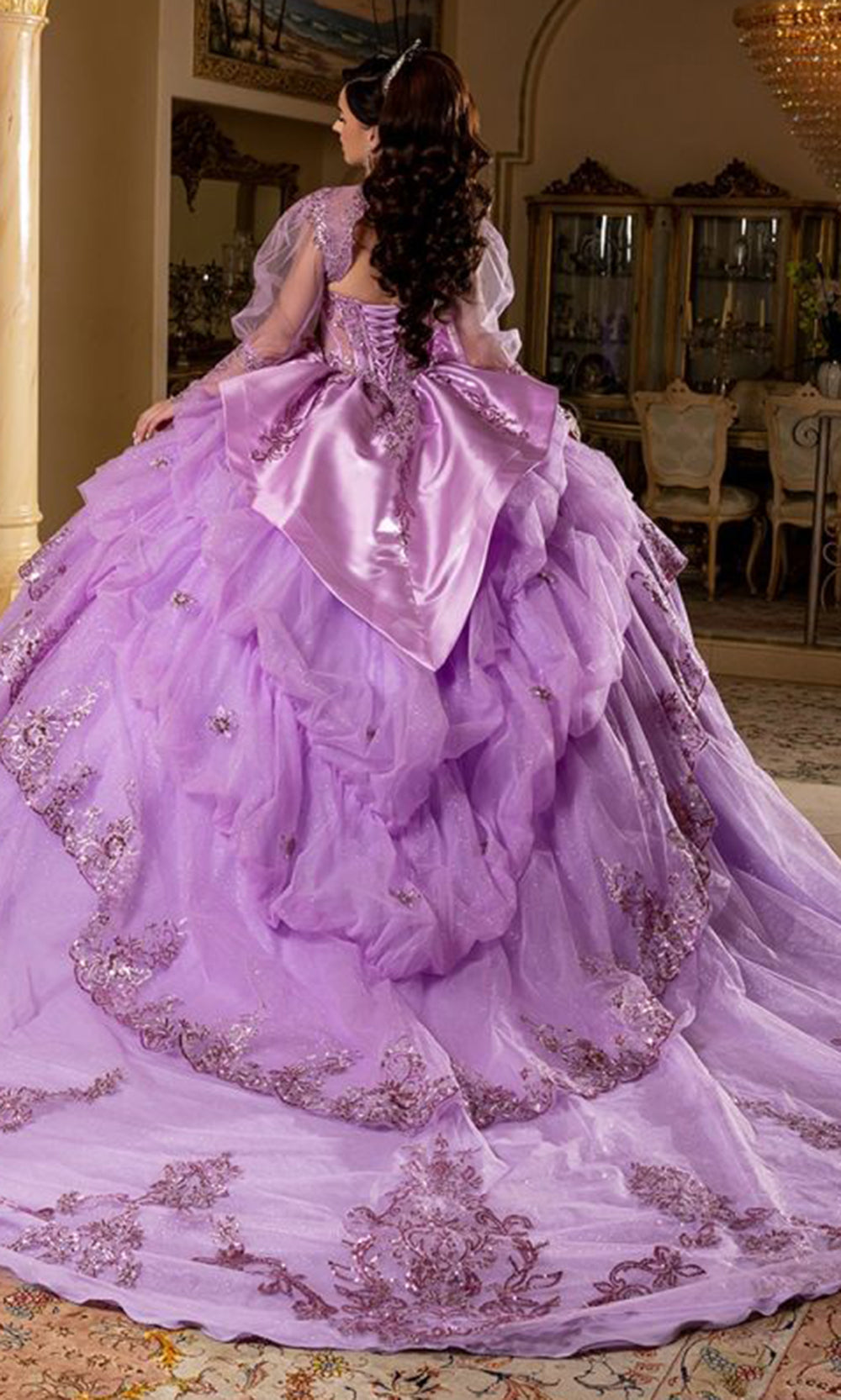 May Queen LK299 - Bow Accent Ballgown Evening Dress Quinceanera Dresses in Lilac 