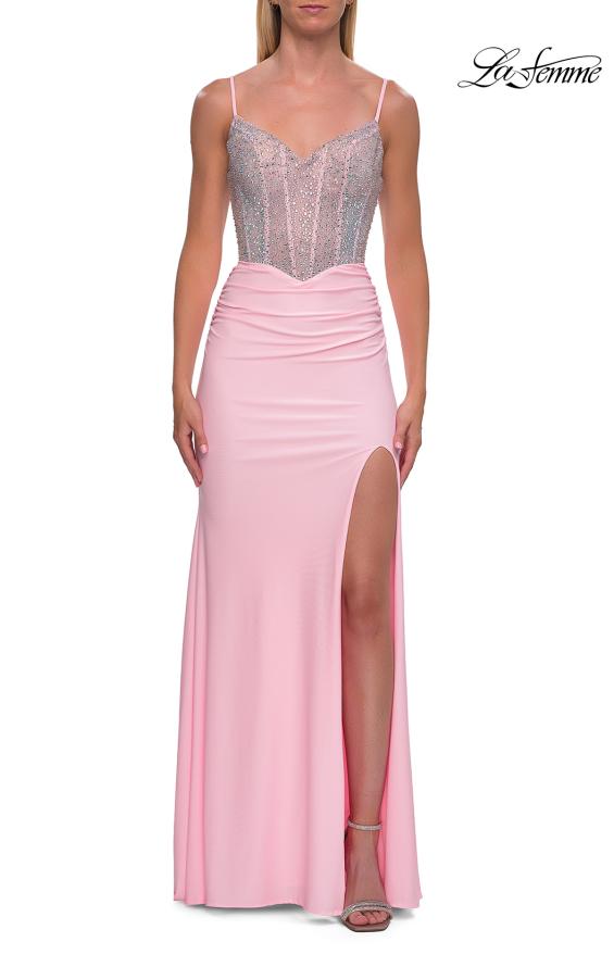 La Femme 33357 - Embellished Sheath Prom Dress with Slit