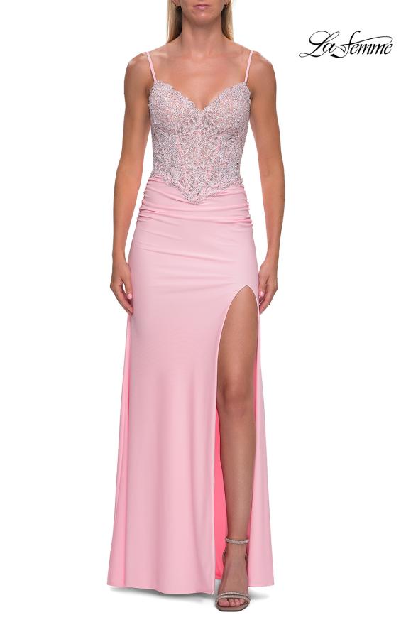 La Femme 33439 - Spaghetti Strap V-Back Embellished Dress