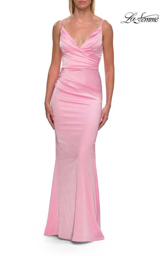 La Femme 33421 - Satin Ruched Long Prom Gown