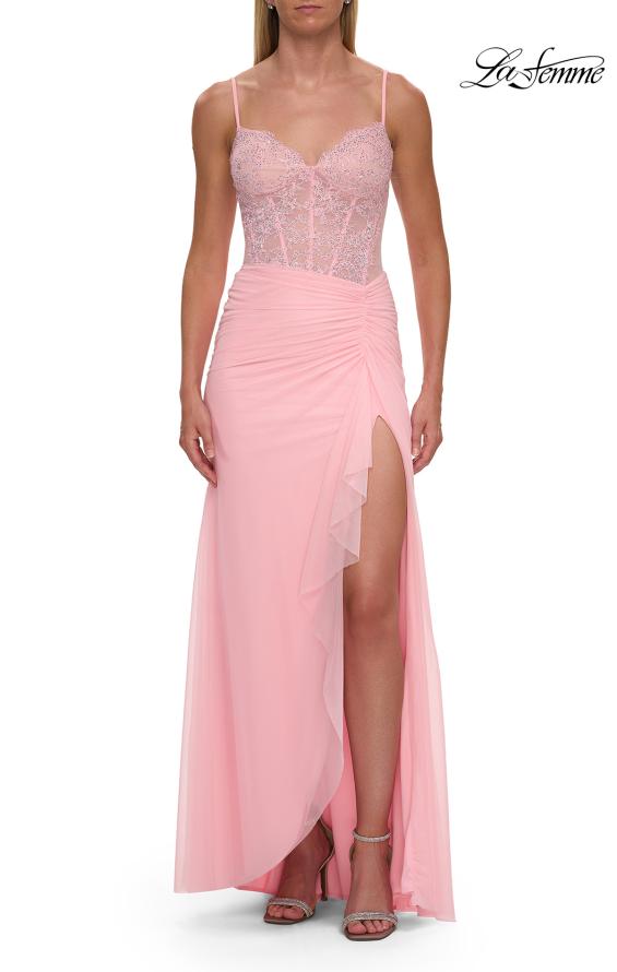 La Femme 33661 - Ruched Skirt Spaghetti Strap Prom Gown Prom Dresses