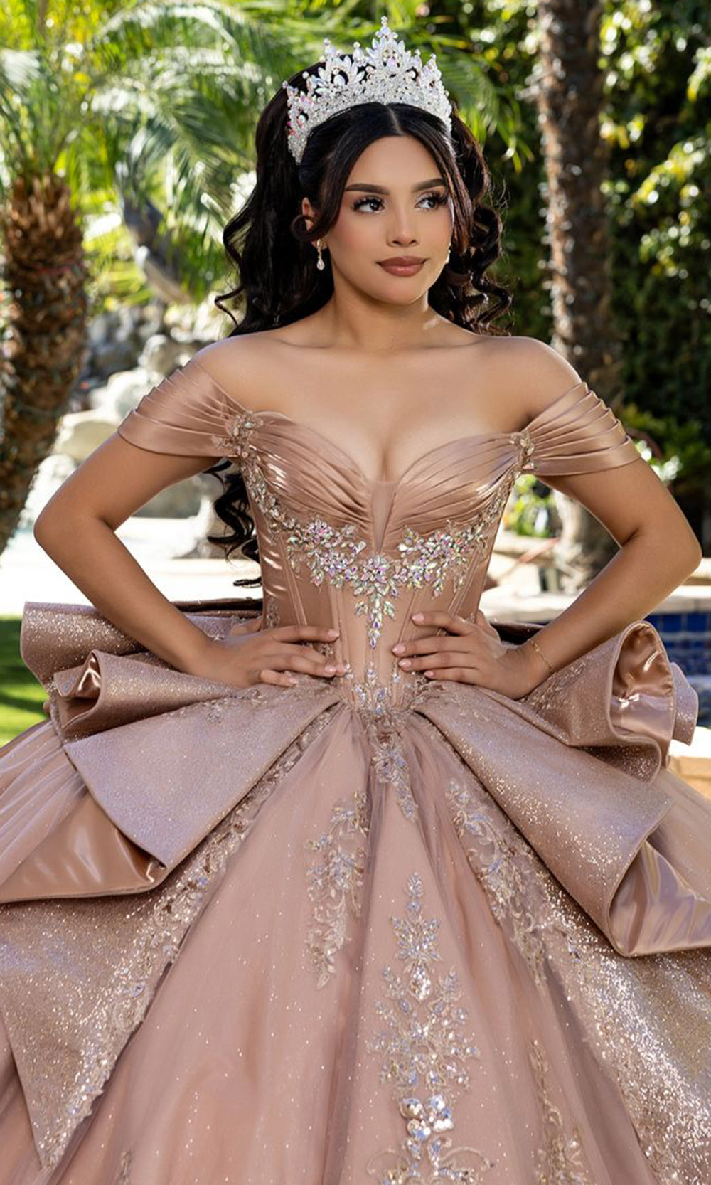 May Queen LK297 - Bow Accent Ballgown Evening Dress Quinceanera Dresses in Pink 