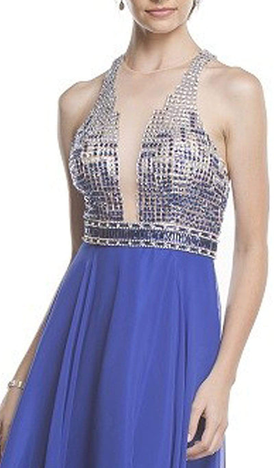 Beaded Illusion Halter A-Line Evening Dress Dress
