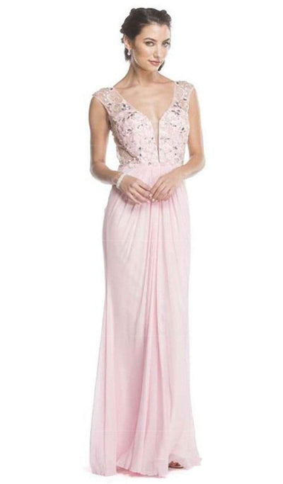 Beaded Plunging Sheath Evening Dress Dress XXS / Babypink