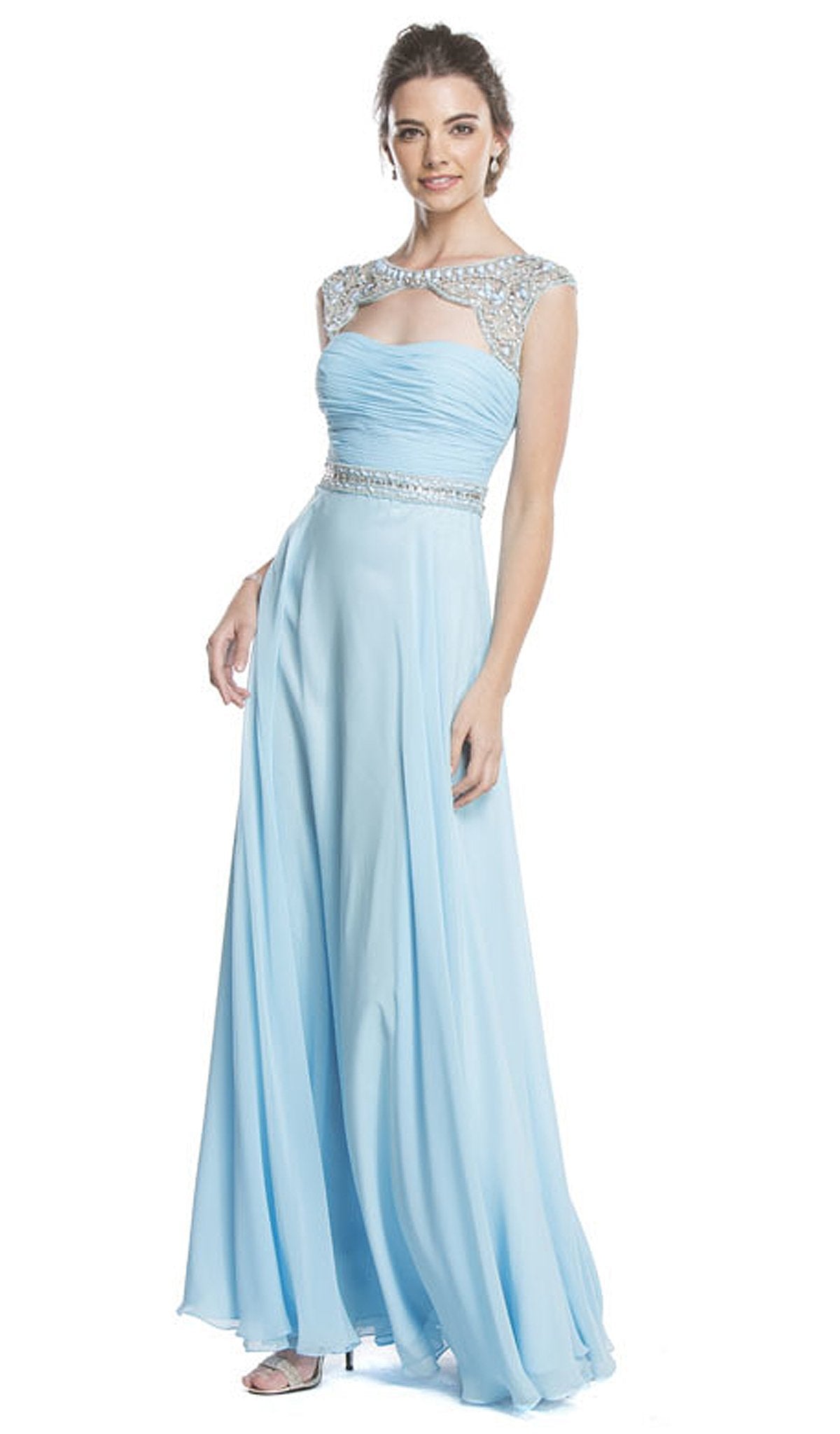 Beaded Ruched A-Line Evening Dress Dress XXS / Aqua