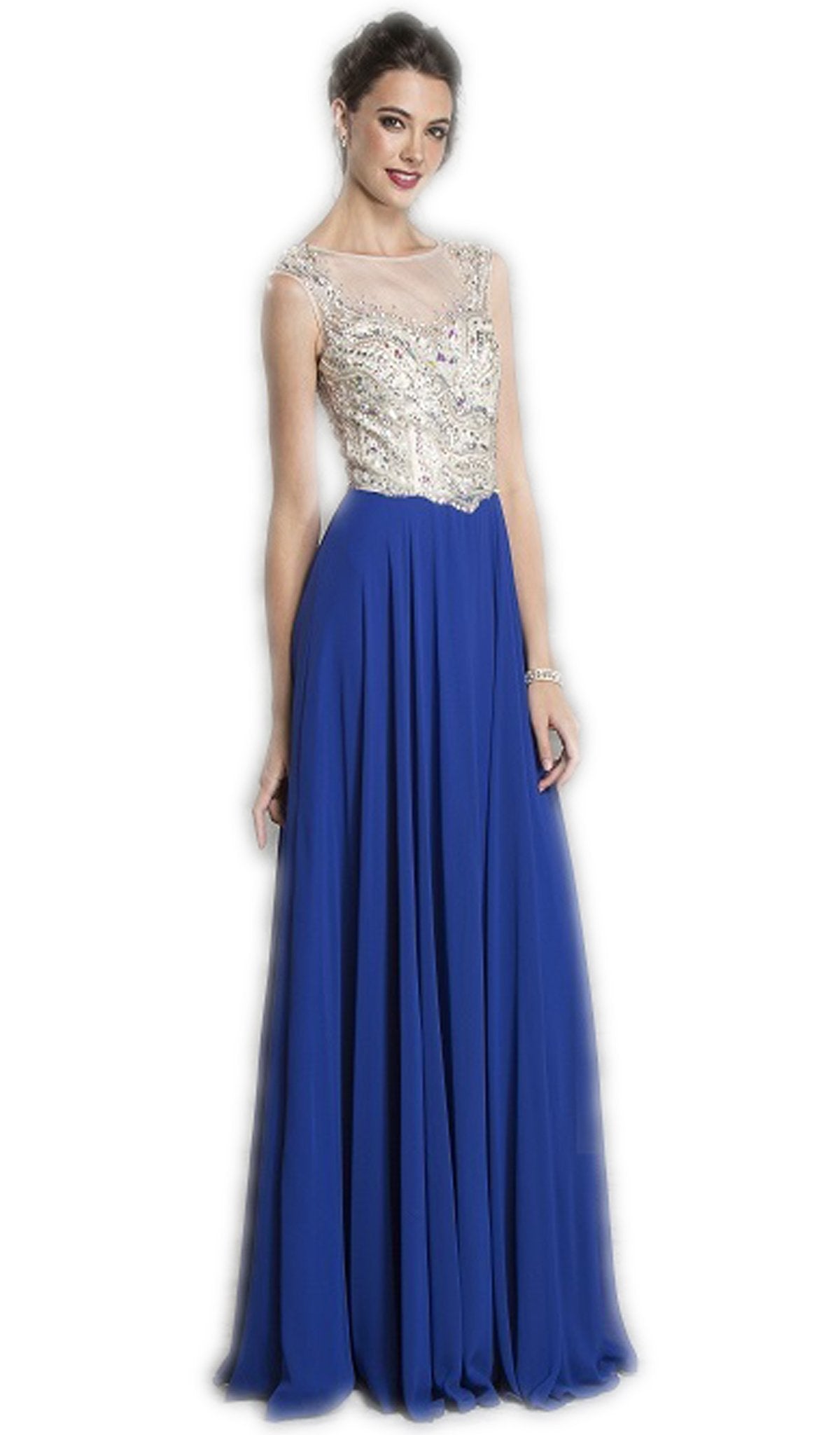 Beaded Sheer A-Line Evening Dress Dress XXS / Royal