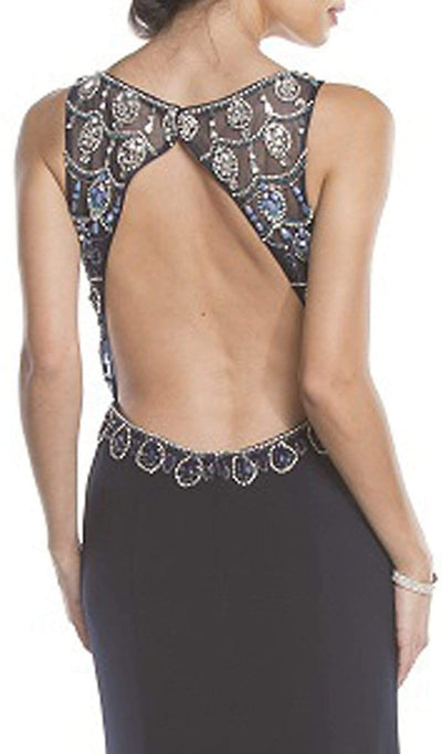 Beaded V-Neck Evening Gown with Slit Dress